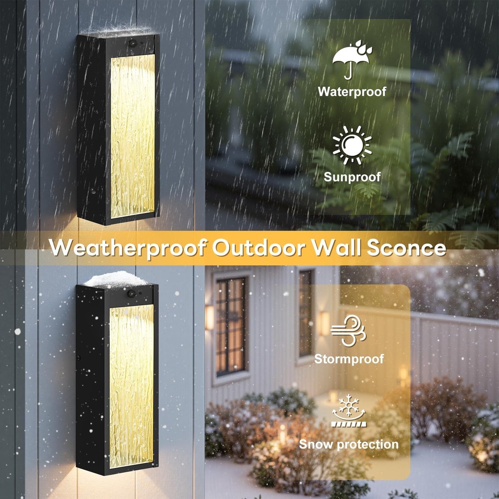 Motion Sensor LED Outdoor Wall Light Fixtures 2 Pack, Sensor, Black