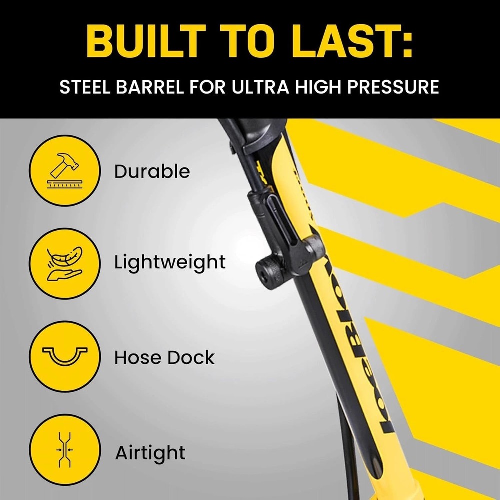 Durable High PSI Bicycle Floor Pump with Ergonomic Handle and Versatile Head