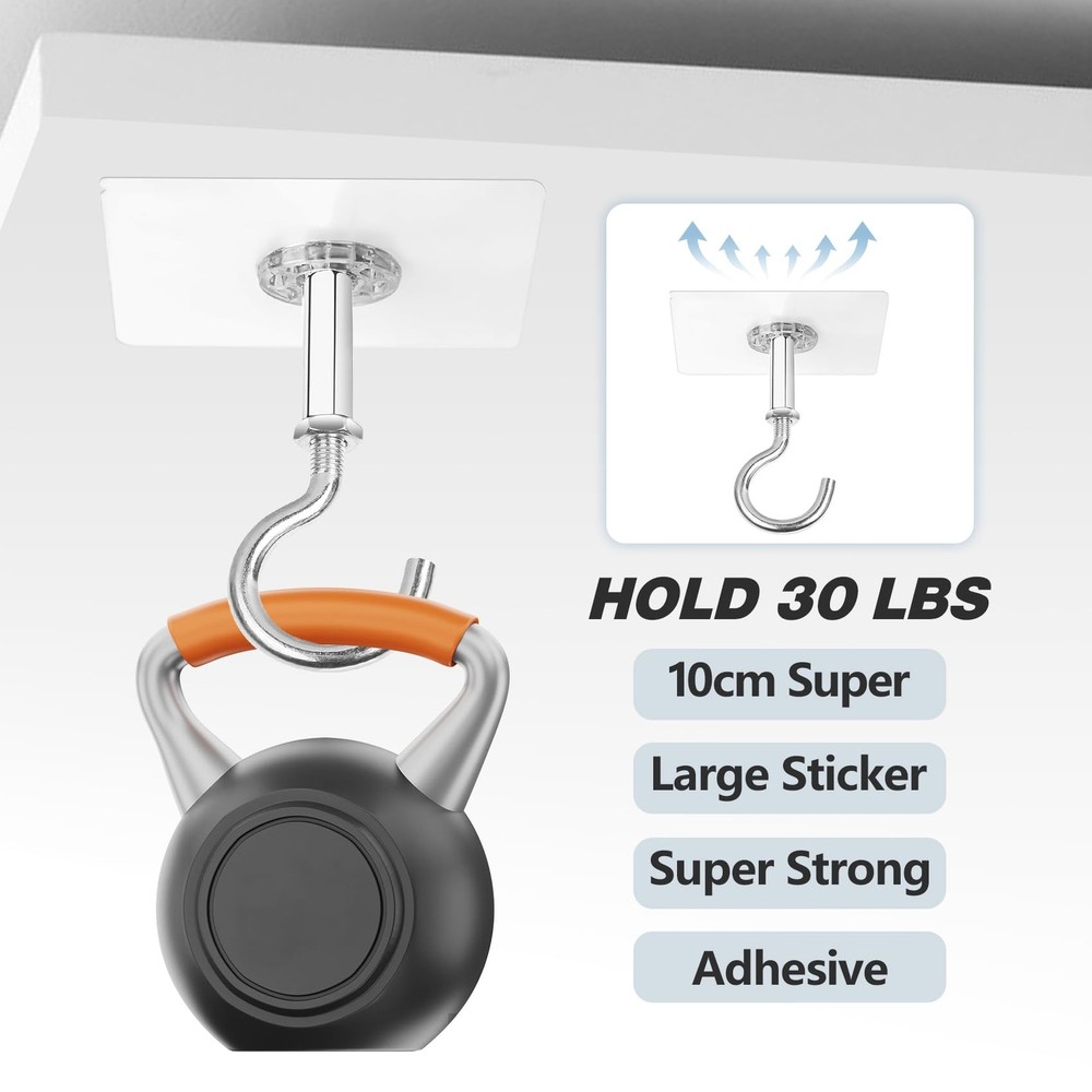 2 Pack Ceiling Hook for Hanging Plants, Adhesive Ceiling Hooks Heavy Duty Hol...