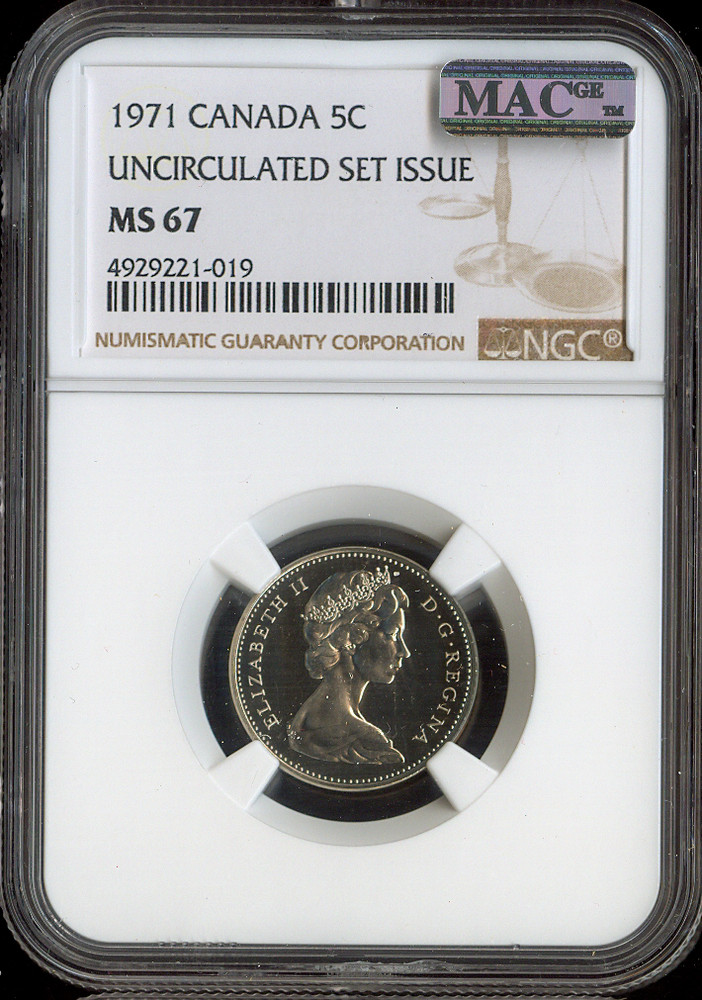 1971 Canada 5 Cents 5C NGC MS67 - Quality