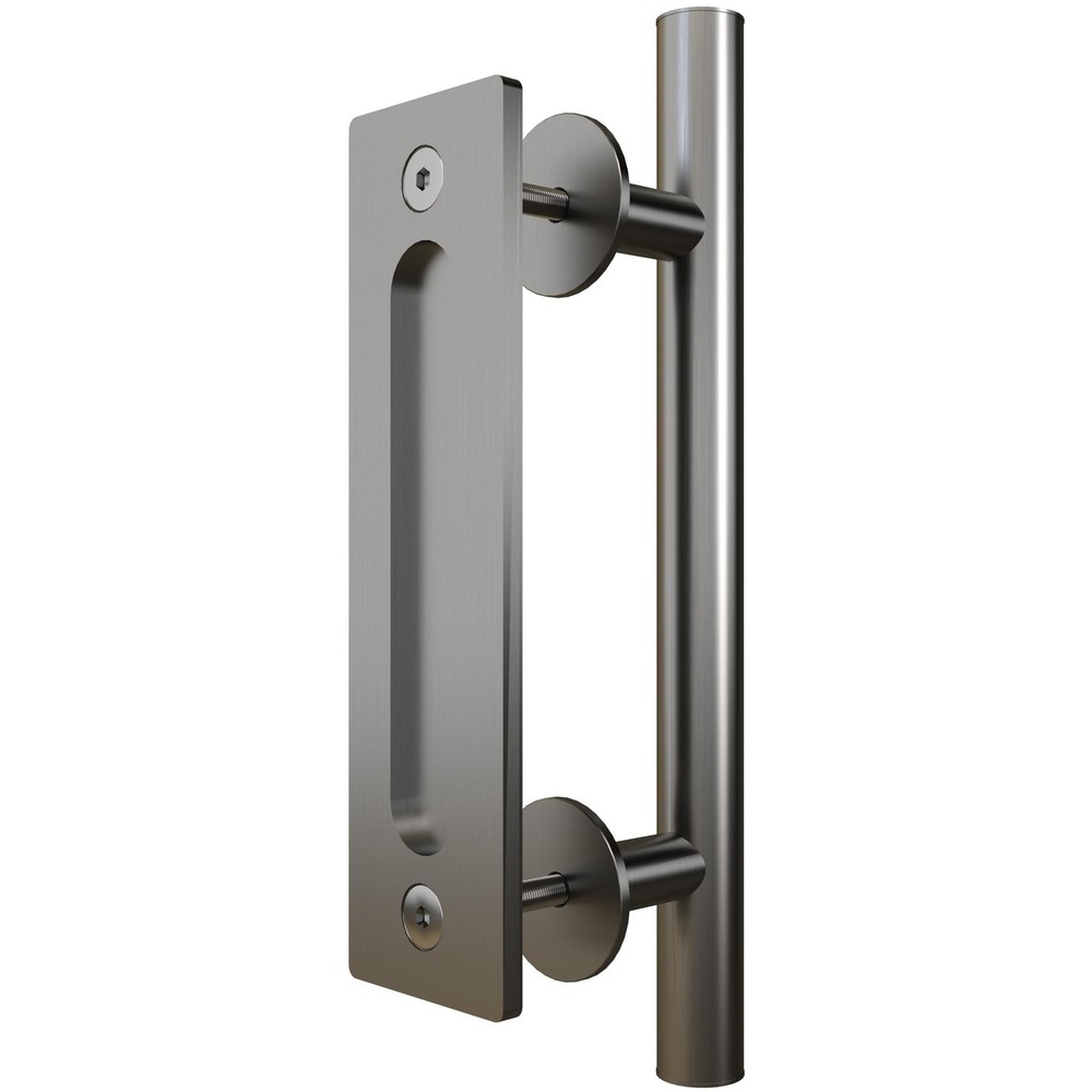 Sliding Door Combo Pull Set, 8-1/2" Flat Pull, 12" Round Bar Pull, Satin Stainle