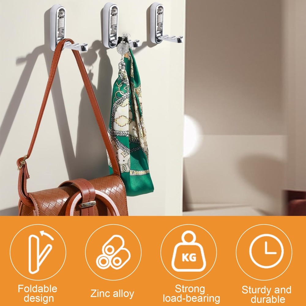 2pcs Elliptical Folding Wall Hook, Alloy Folding Invisible Hooks Non-Slip Hea...