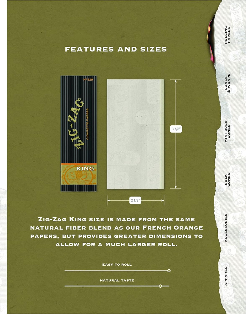 Zig-Zag King Size Rolling Papers - Original Premium, Slow Even Burn, Consistent