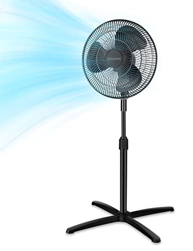 PELONIS Oscillating Pedestal Fan 16 Inch Adjustable Height Portable Black