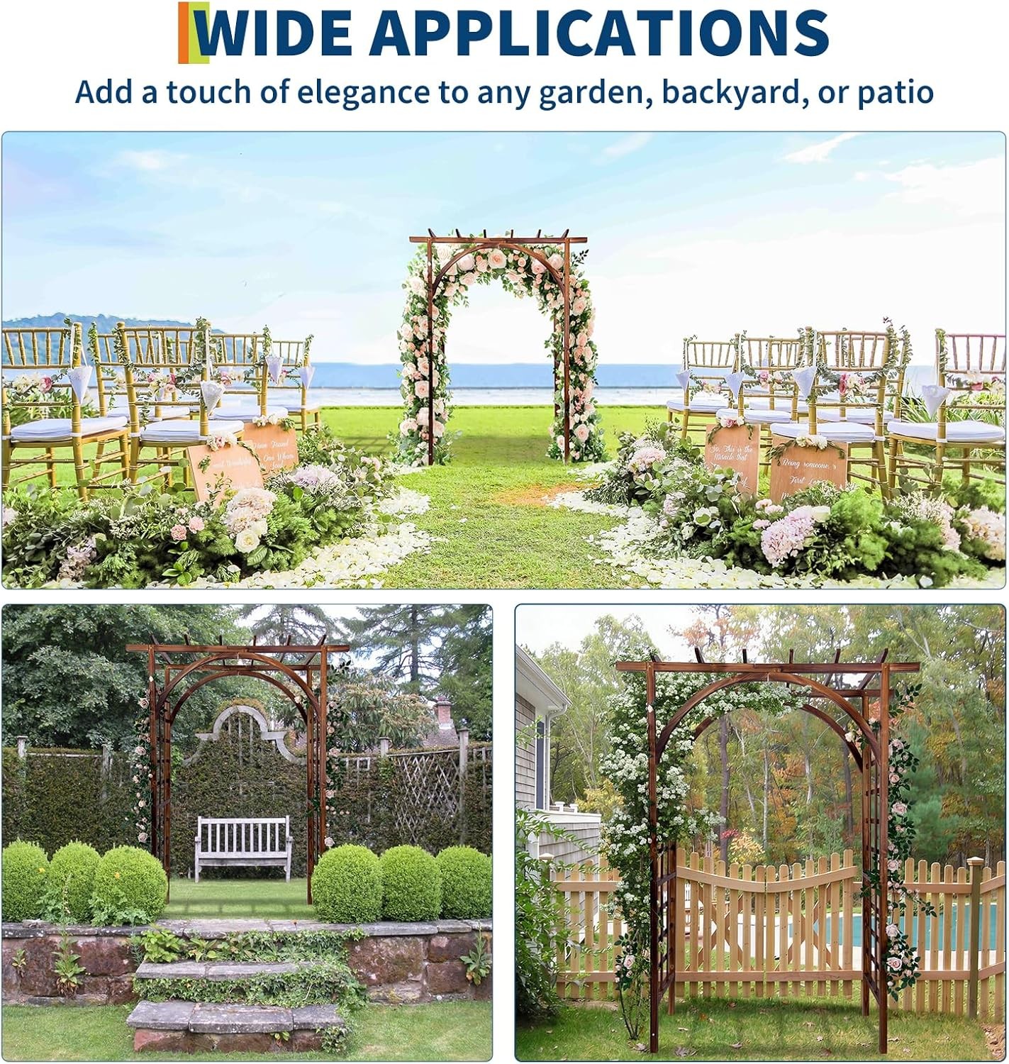 7 Ft Garden Wooden Arbor Arch Pergola Trellis Arched and Flat Top for Yard Decor