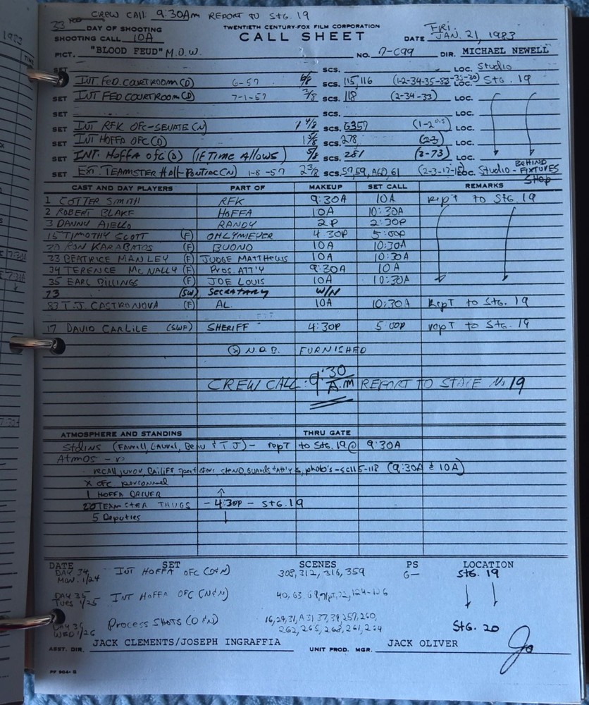1982 Blood Feud Original Revised Final Draft Script + Shooting Schedule & More