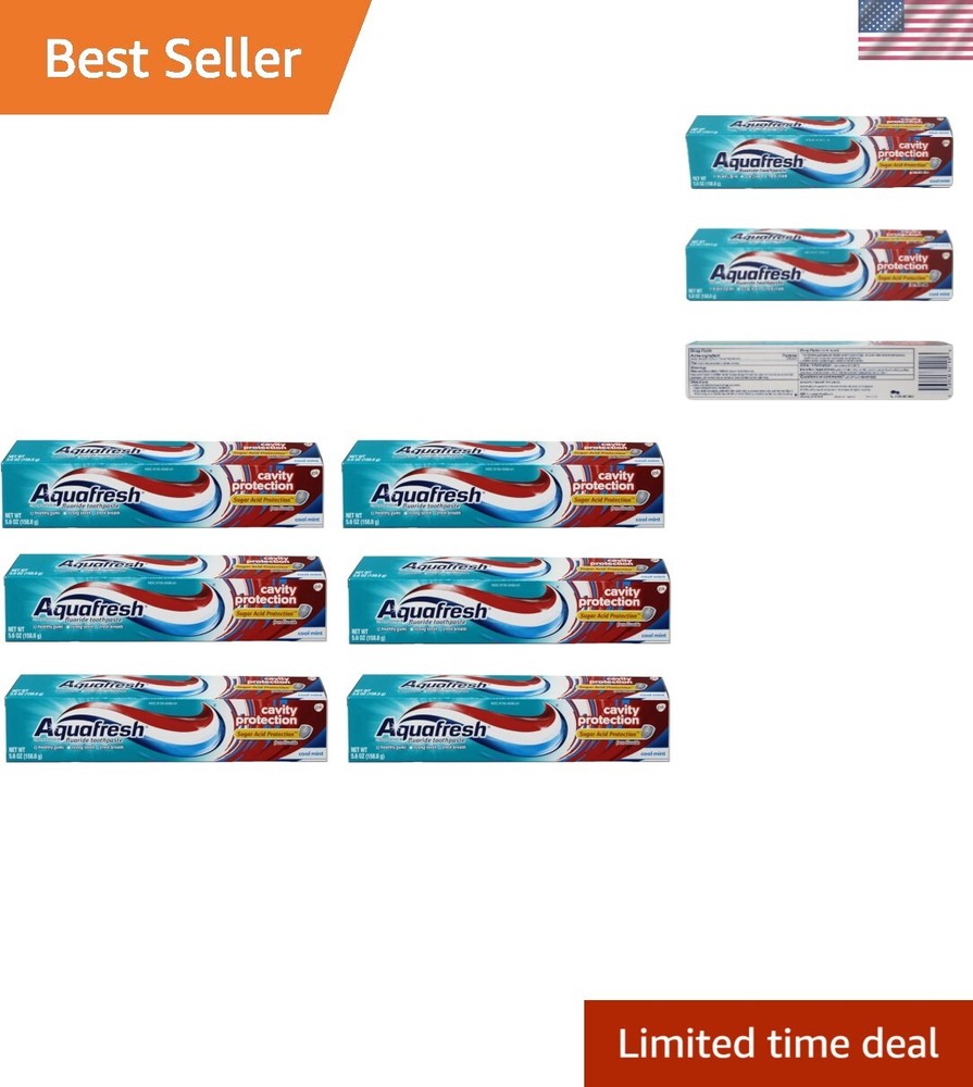 Fluoride Cool Mint Toothpaste, 6 Tubes - 5.6oz Each for Total Cavity Control