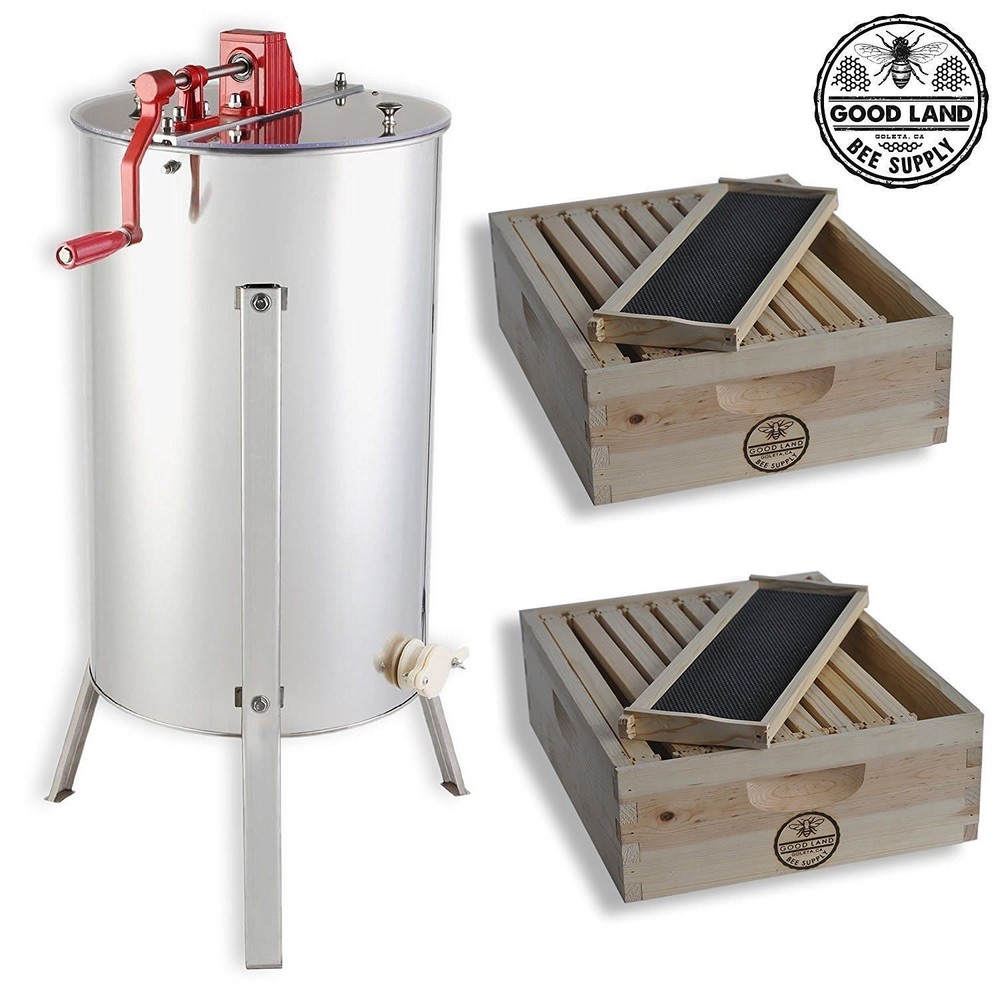 2 Bee Hive Frame Honey Extractor with 2 Complete Super Beehives - GL-E2-2S