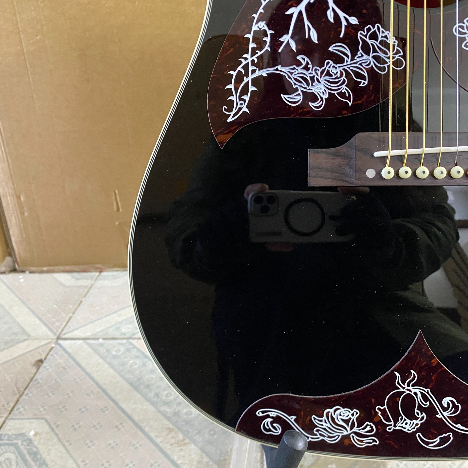 The Raven Acoustic Electric Guitar Black rosewood fretboard