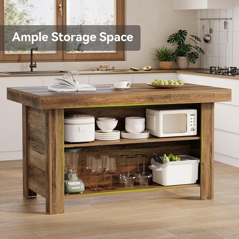55 Inch Kitchen Island W/ Storage Spacious Worktop Multi Use Easy Assembly