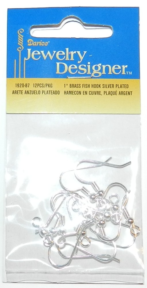 M788 Silver Coil & Ball 1" Fishhook Wire Plated Brass Earring Component 12pc