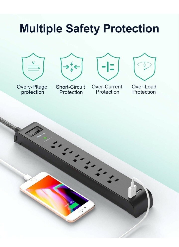 Mifaso 12Ft Power Surge Protector 2 Pack NEW