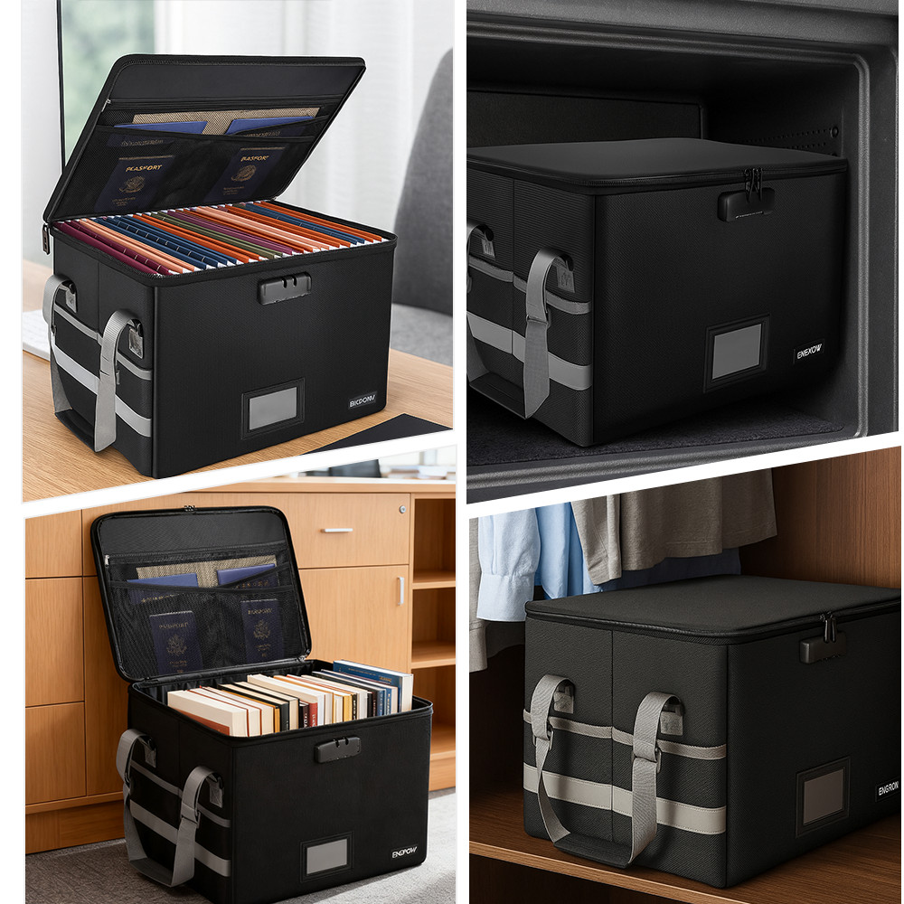 ENGPOW Portable Fireproof Waterproof File Storage Box Foldable Filing Handle