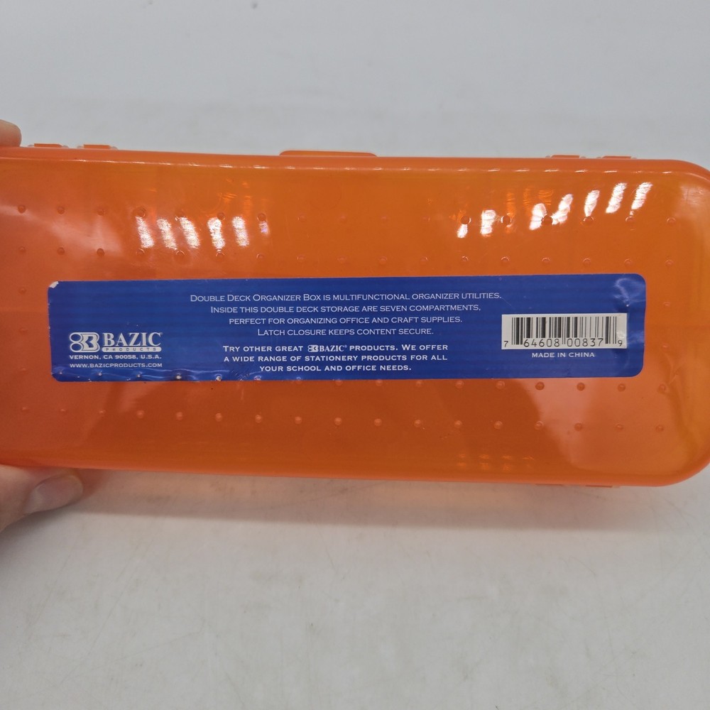 BAZIC Plastic Pencil Case 8" Double Deck Utility Storage Box, Organizer Orange