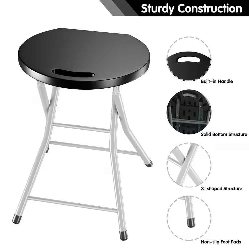 28 In. Black Backless Metal Sturdy Frame Portable Folding Bar Stools Lightweight