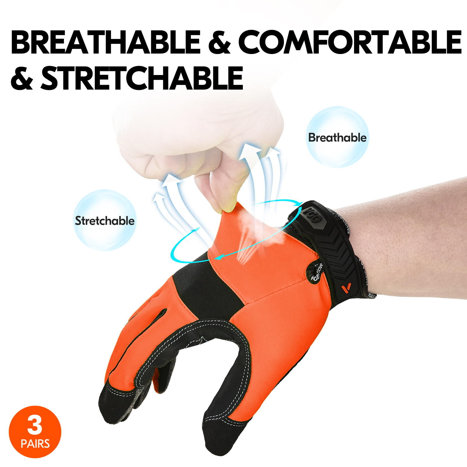 Vgo 3Pairs Synthetic Leather Work Gloves,Mechanic Gloves,Outdoor Gloves(SL7895)