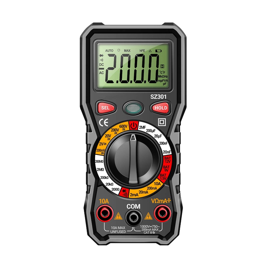 Essential Digital Multimeter Kit Measures Voltage Current Resistance w Probes