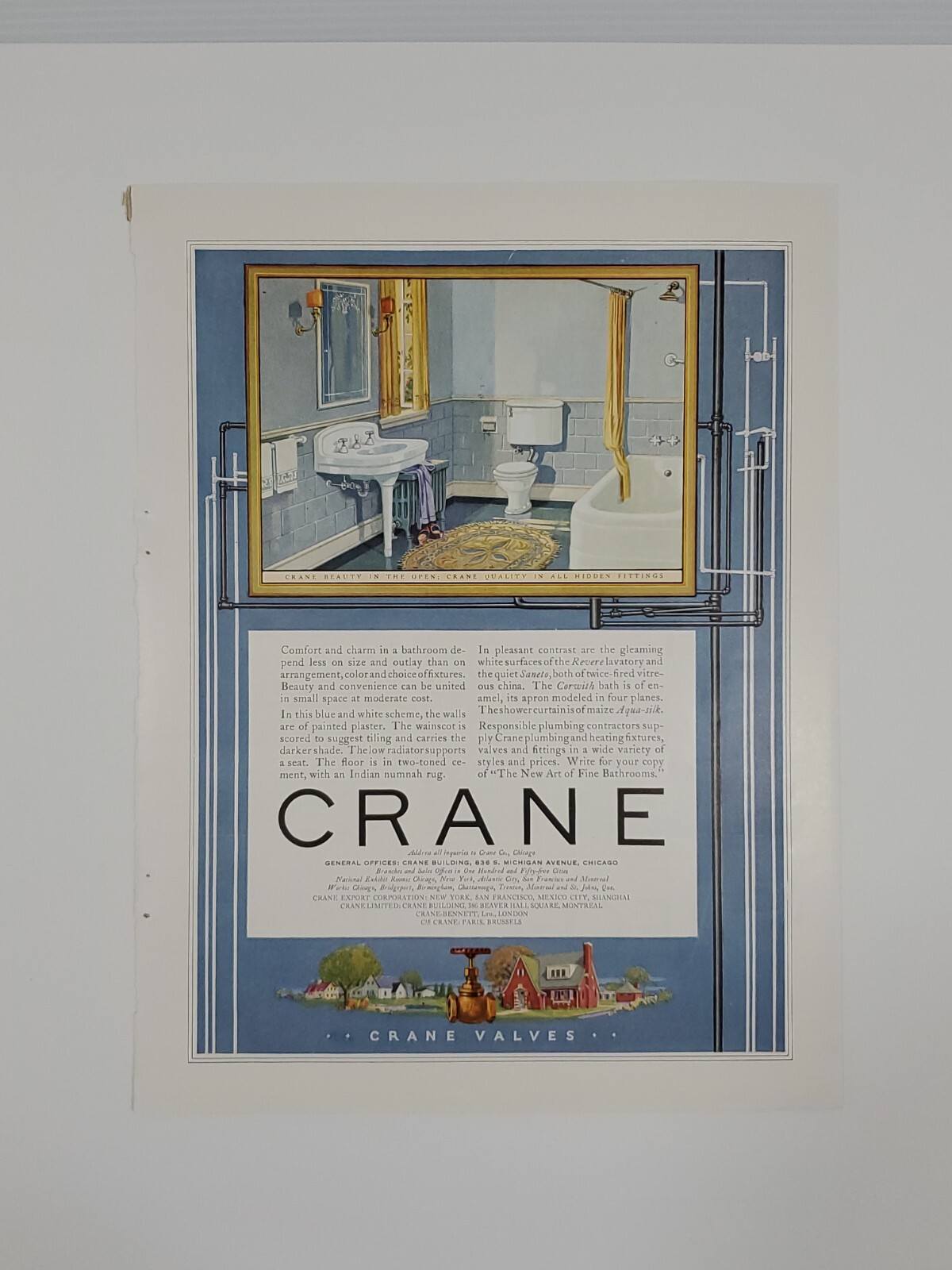 Vintage 1926 Print Ad - CRANE Bathroom Fixtures, Plumbing Fittings & Valves
