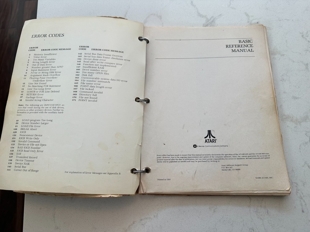 Atari 400/800 Personal Computer BASIC Reference Manual Vintage Computer Book