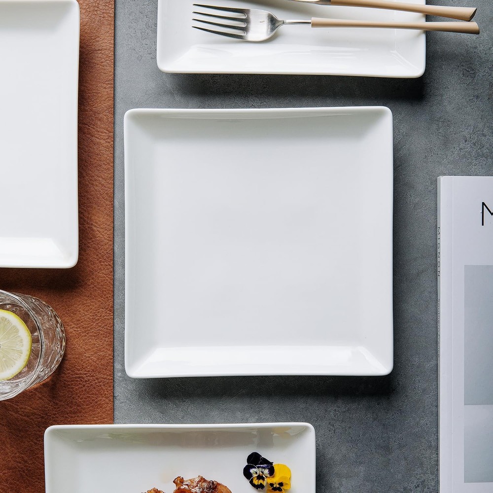 KITCHENLESTAR Ceramic Square Dinner Plates,7.7 Inch Square Serving Plate for Ste