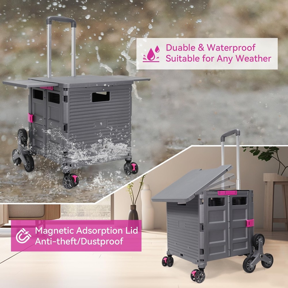 Foldable Utility Cart Portable Crate Rolling Dolly with Telescopic Handle Can
