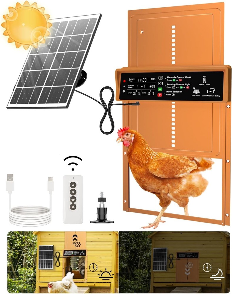 Solar Automatic Chicken Coop Door Timer Light Sensor Aluminum