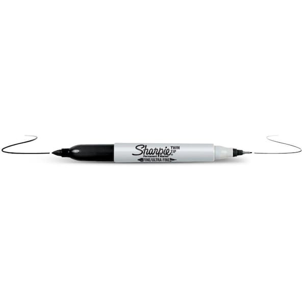 Sharpie 32162Pp Twin Tip Permanent Marker Set, Black, Fine Tip, Retractable, 2