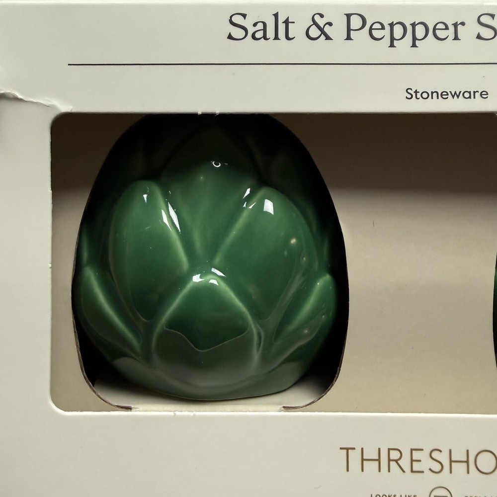 Threshold Salt & Pepper Shaker Set Green Stoneware Artichoke Kitchen Table Decor