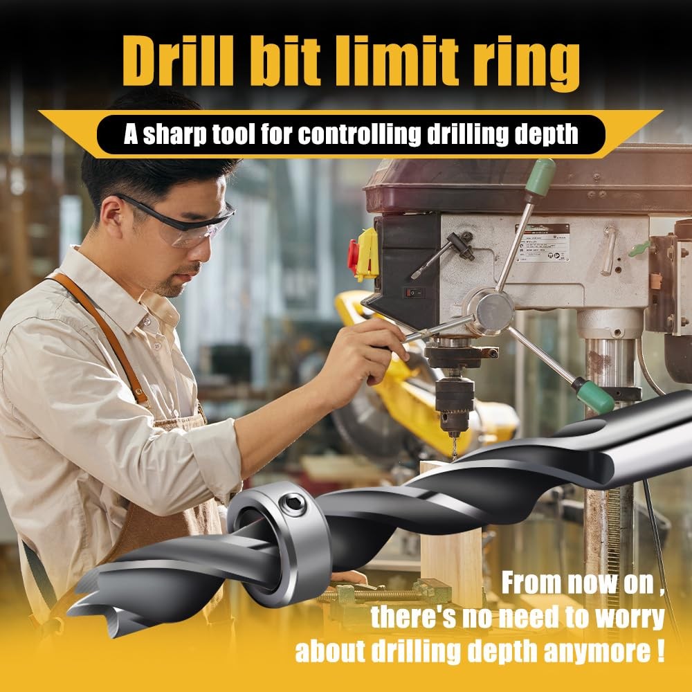 Depth Stop Drill Bit,Stop Collar Set Includes 1/8”, 3/16”, 1/4”, 5/16”,...