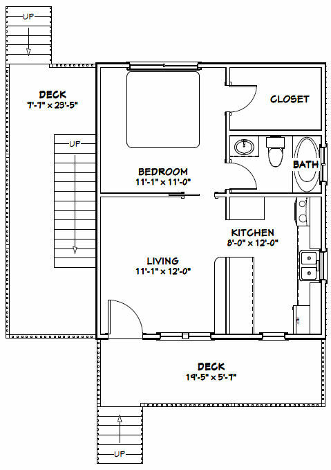 20x24 Duplex -- PDF Floor Plan -- 960 sq ft -- Model 1A