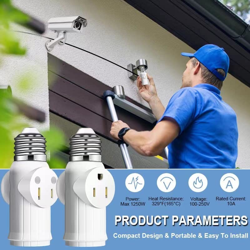 Light Socket to Plug Adapter 2 Pack, 23 Prong Light Bulb Outlet Socket Adapte...