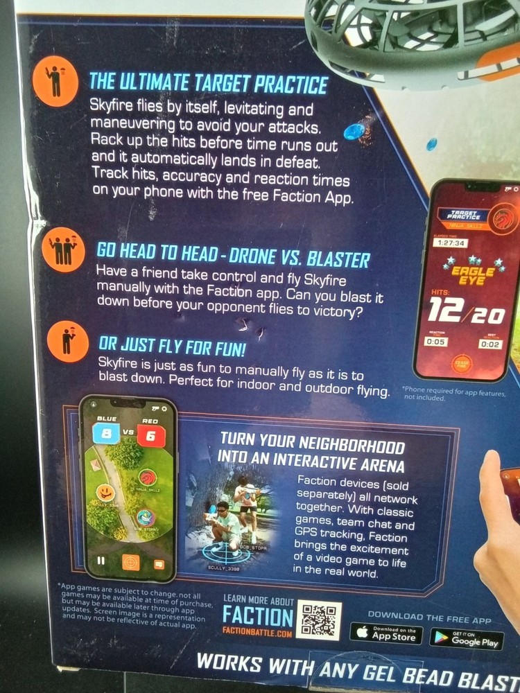 Faction Skyfire Target Drone Gel Battle System Bluetooth Enabled Drone Hits