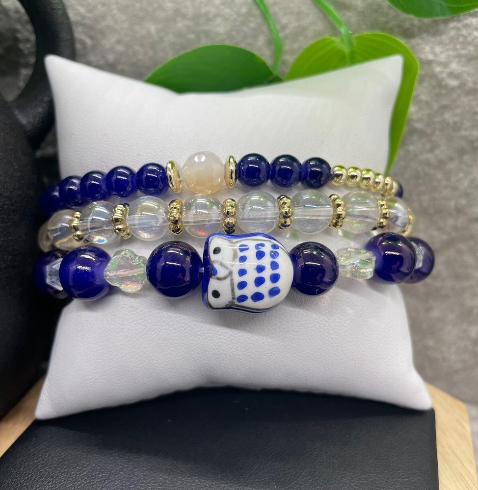 3 PC Handmade Boho Beaded Stackable 6.5” Plus Stretch Bracelet Set New B1320