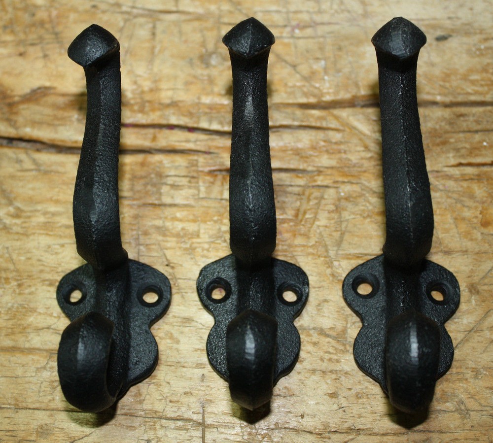 6 Cast Iron BLACK EMPIRE Style Coat Hooks Hat Hook Rack Hall Tree SCHOOL
