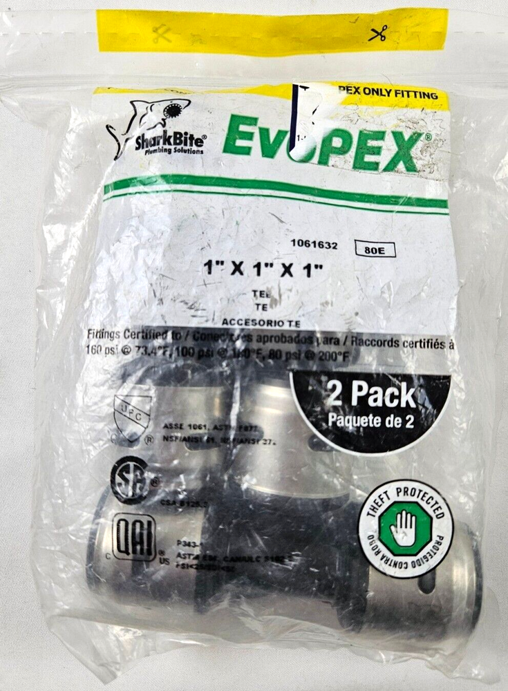 (2 Pack) SharkBite EvoPEX Push-To-Connect 1" x 1" x 1" Tee