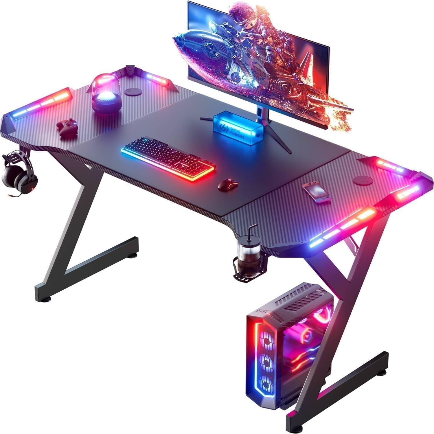 47/55 inch Gaming Desk with LED RGB Ergonomic Computer Table Gamer Desk