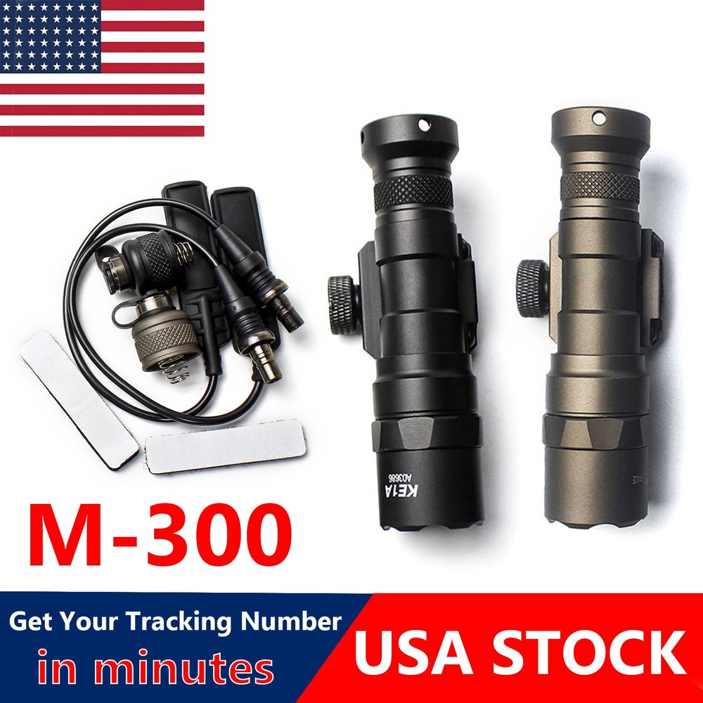 Tactical Mini Light M300B LED White Flashlight with Pressure Switch + Tailcap US