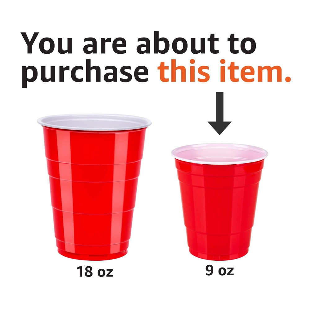 Basics Small Disposable Red Plastic Party Cups, BPAFree, 9oz, 50 Count