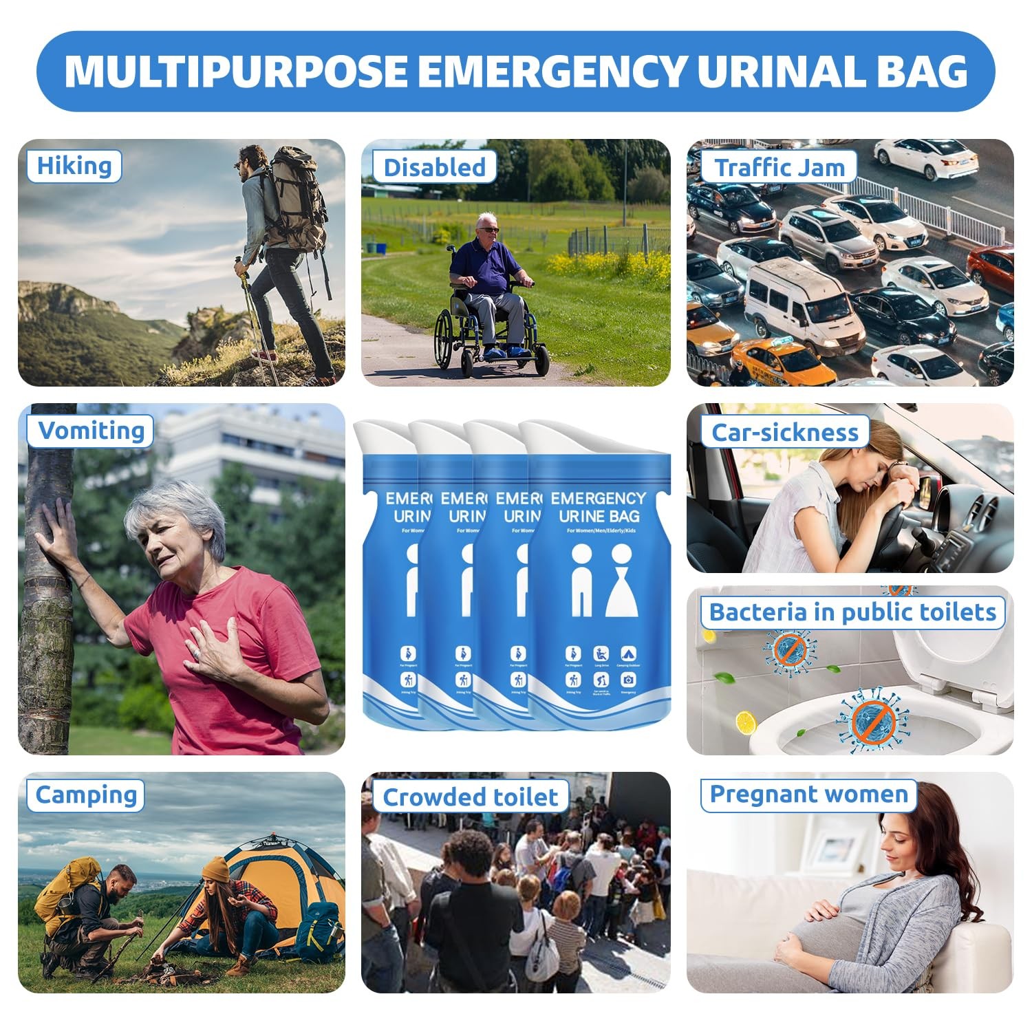 900CC Disposable Urine Bag, 12 PCS Emergency Portable Urinal Bags for Men/Wom...