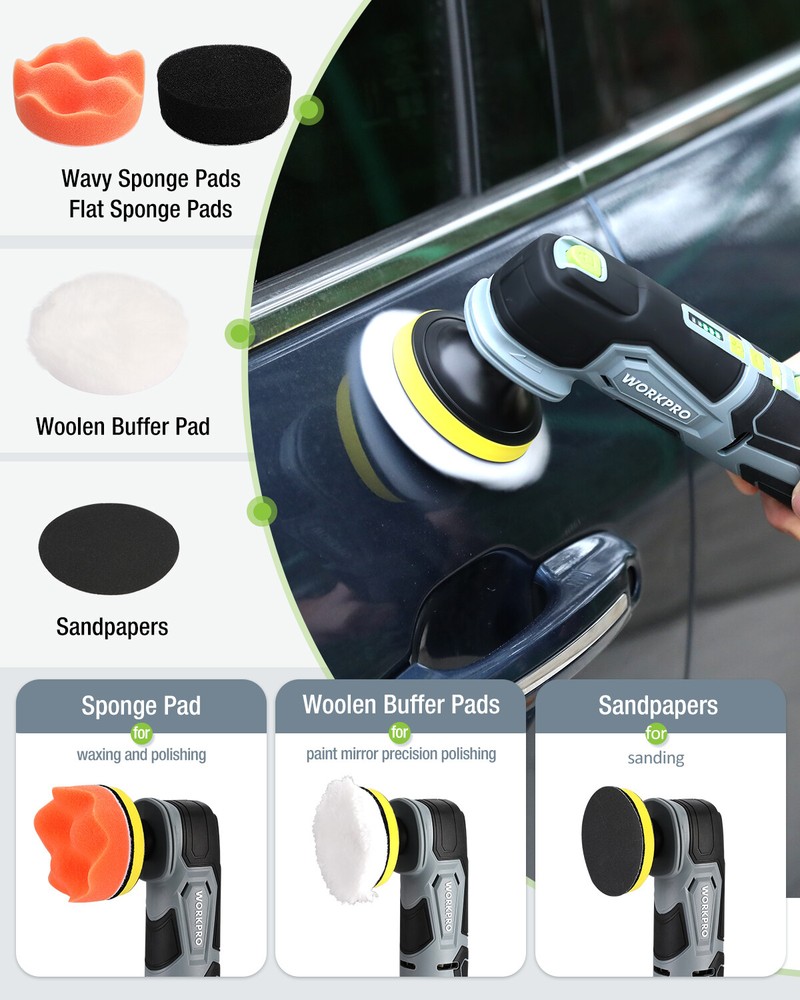 WORKPRO Cordless Mini Buffer Polisher 12V Buffer Polisher for Car Detailing New