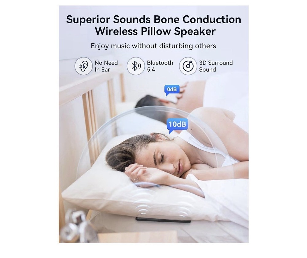 Under Pillow Speaker Bluetooth Bone Conduction Sleep Aid White Noise Timer Black