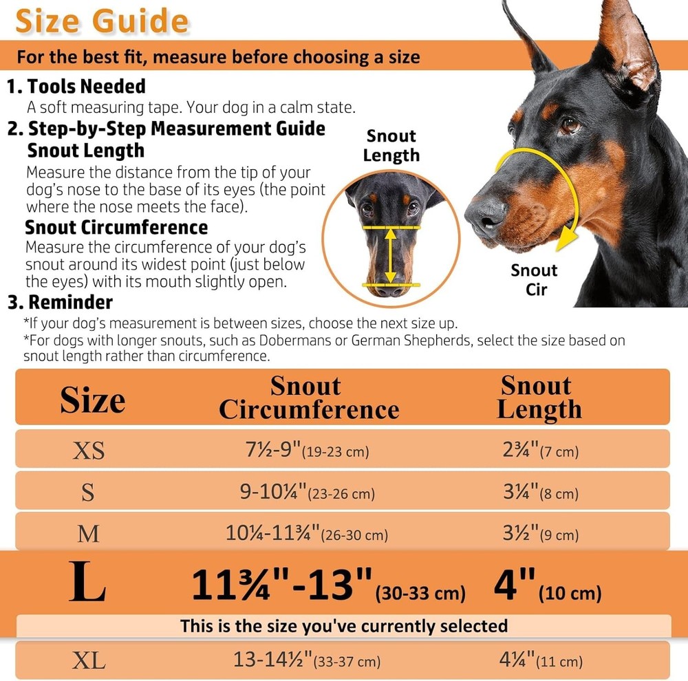 Large Dog Muzzle L - Humane Basket Design Preventing Biting and Chewing