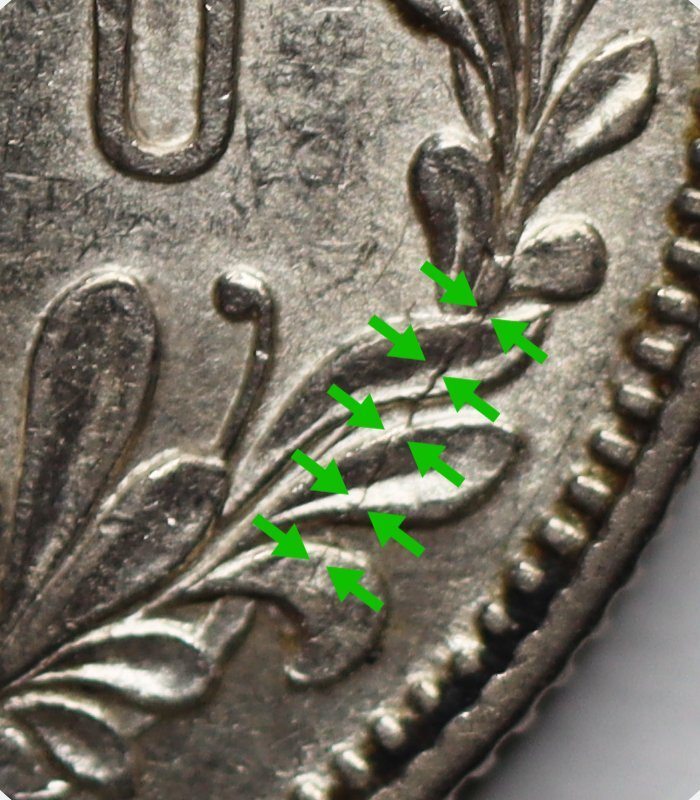 2 Litai Litu 1925 Lithuania coin, Error – die crack on reverse, UNC