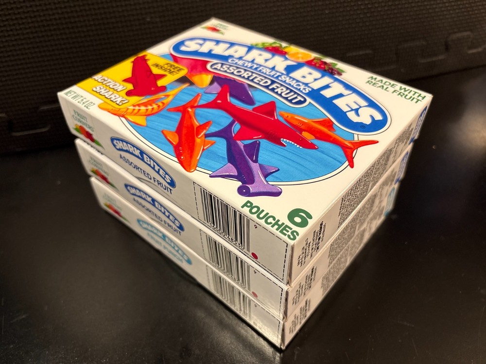 Shark Bites fruit snacks - 3 empty custom design display boxes