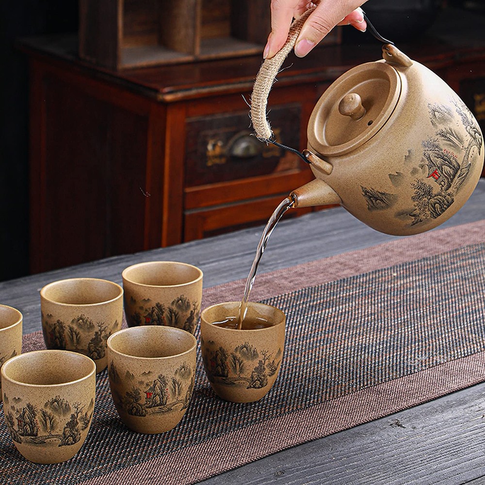 Landscape Tea Set, Ceramics Teapot with Handle, Practical for Home or Office,...