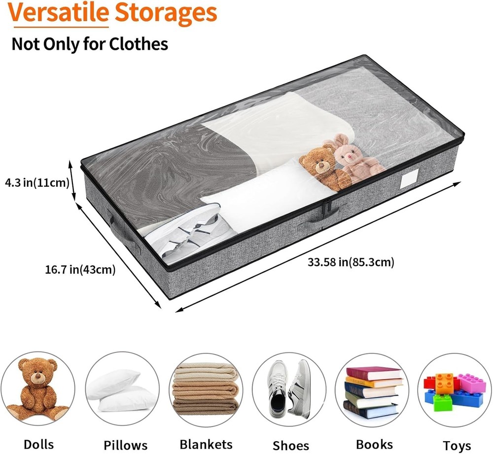 4 Pack Underbed Storage Containers Below 4.5 Inches Low Profile Under Bed