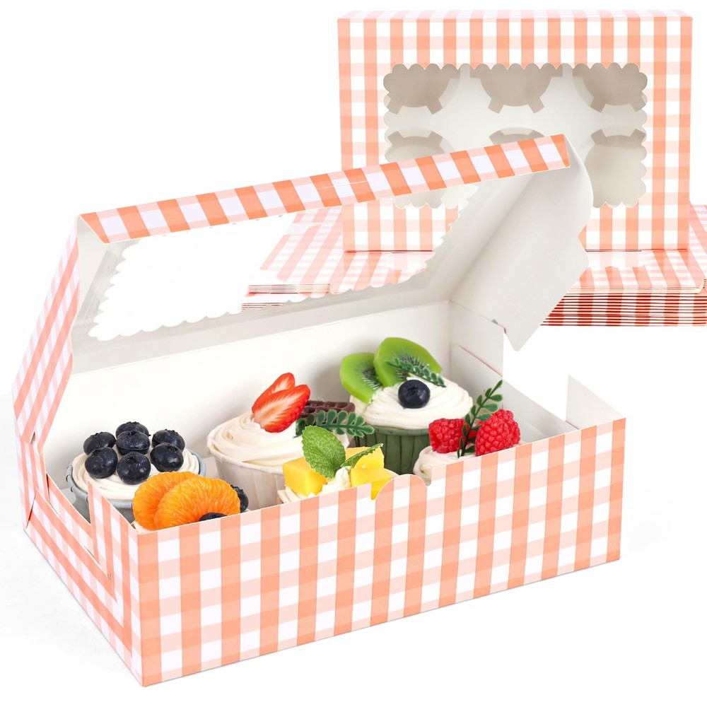 6 Count Cupcake Boxes, 15PCS 9.5"x6.3"x3" Cupcake Container with Window Boxes...