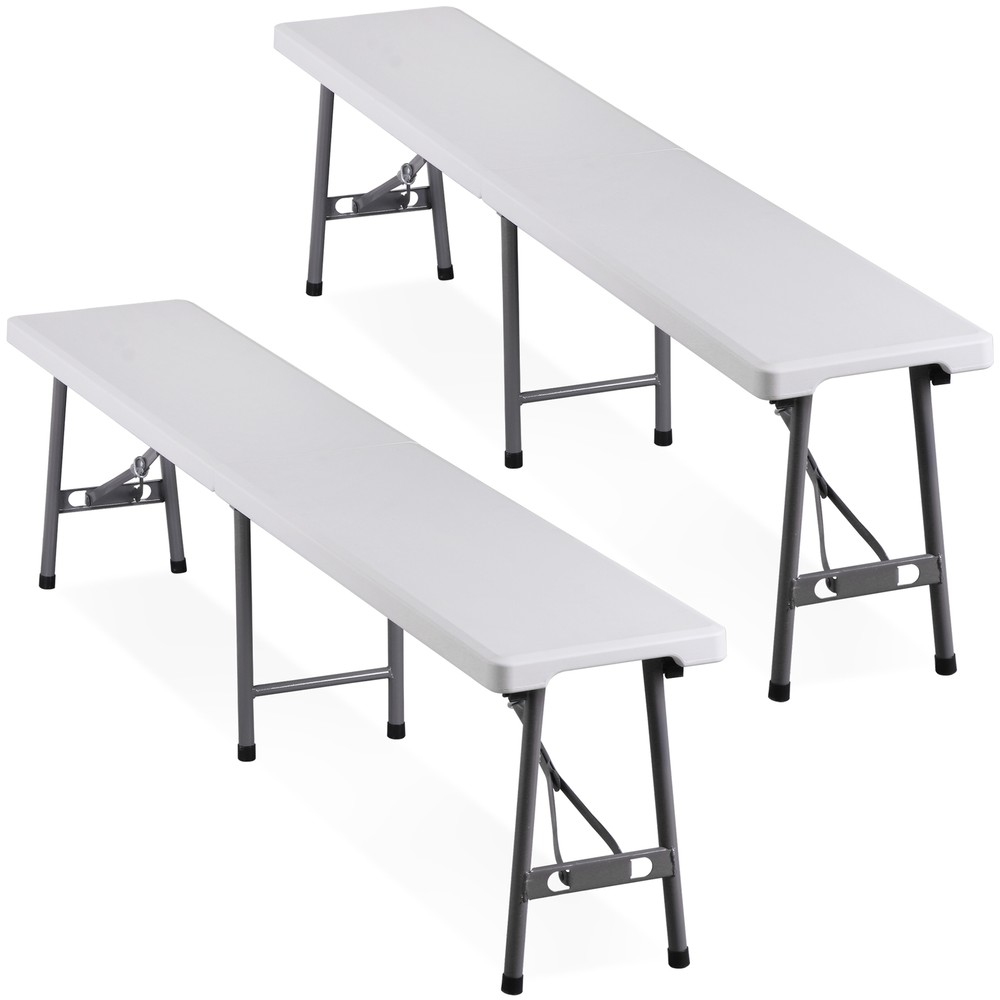 2X 6FT Plastic Foldtable Bench w/ Handles Outdoor Portable Stackable Bench Party