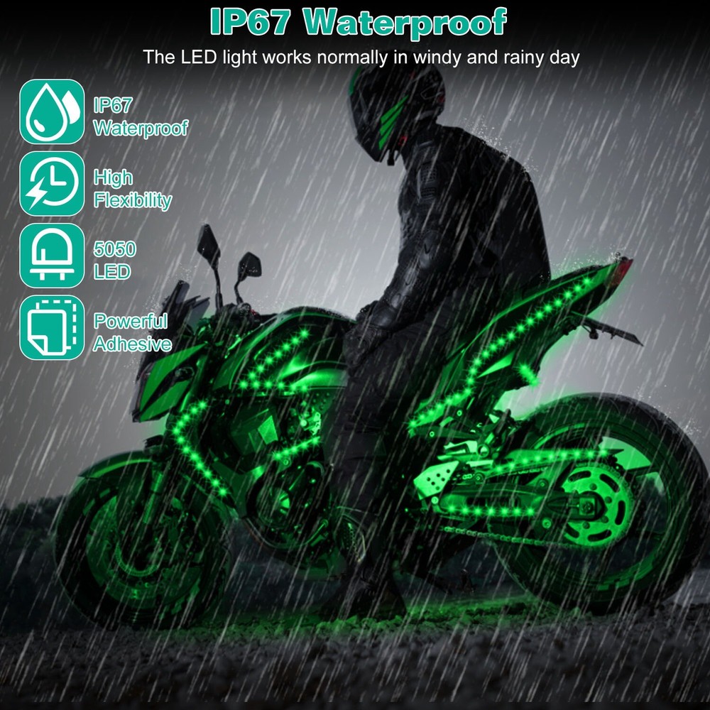 6Pcs RGB LED Light Strips Kit For Motorcycle Car Multi-Color Remote Controller