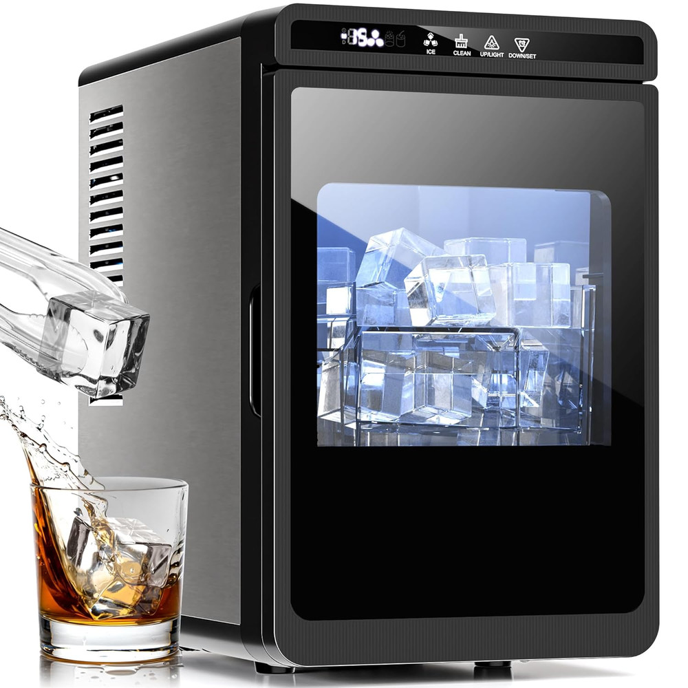 Rapid Ice Cube Maker - 3 Cubes in 20 Mins, 5 Sizes, Self-Cleaning Feature